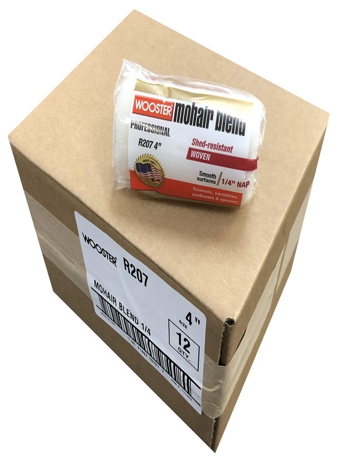 Wooster Brush R207 4 inch Mohair Blend 1/4 inch Nap Paint Roller Cover - Pack of 12 - Image 1