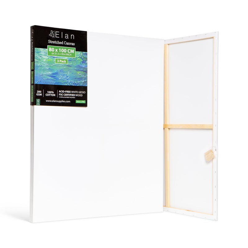 لوحات إيلان القابلة للتمدد 80x100 سم 3 عبوات قماش كبير جدًا للرسم 280 جرام/متر مربع ثلاثي التمهيد قماش كبير جدًا قابل للتمدد للرسم 80x100 سم
