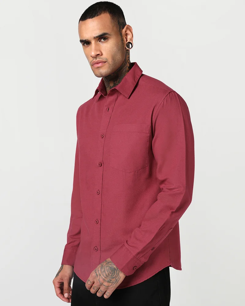بيواكوف Men's Red Cotton Linen Shirt