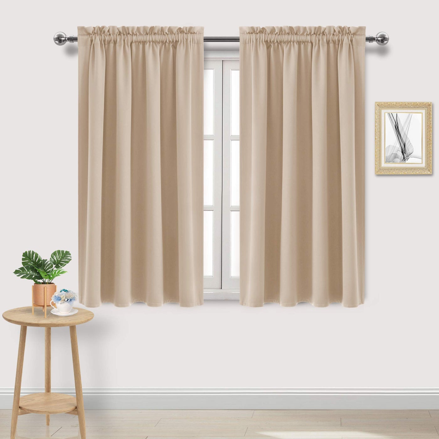 DWCN Blackout Curtains Room Darkening Thermal Insulated Bedroom Curtains Window Curtain Panels 52 x 45 inches Long Set of 2 Beige Rod Pocket Drapes