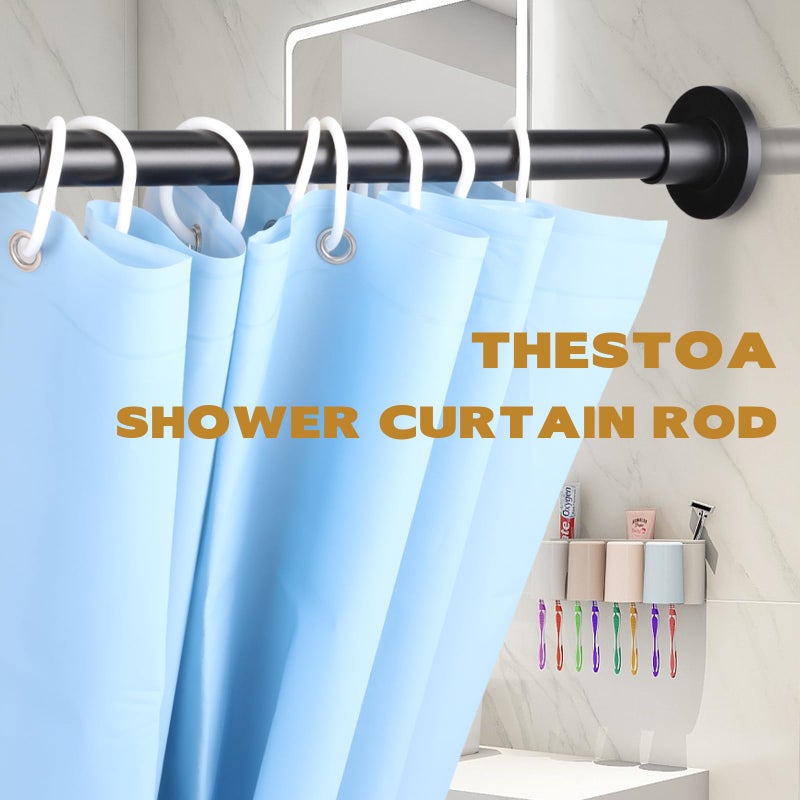 Thestoa Shower Curtain Rod Adjustable 30-80" with Holder, Anti-Rust Shower Rod & Spring Tension Shower Rod No Drill, Black Shower Curtain Rod for Bathroom Tension Rod - Image 3