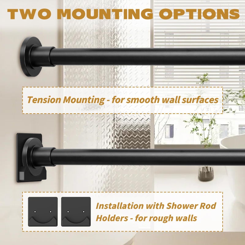 Thestoa Shower Curtain Rod Adjustable 30-80" with Holder, Anti-Rust Shower Rod & Spring Tension Shower Rod No Drill, Black Shower Curtain Rod for Bathroom Tension Rod - Image 2