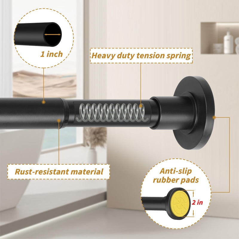 Thestoa Shower Curtain Rod Adjustable 30-80" with Holder, Anti-Rust Shower Rod & Spring Tension Shower Rod No Drill, Black Shower Curtain Rod for Bathroom Tension Rod - Image 4