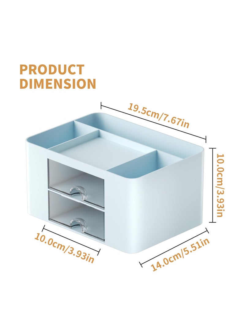 Pen Organizer with 2 Drawer, Multi-Functional Pencil Holder for Desk, Desk Organizers and Accessories with 5 Compartments + Drawer for Office Art Supplies (Blue)