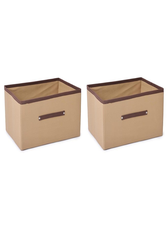 SHREY CREATION Foldable Clothes Storage Box – Large Capacity Fabric Organizer for Wardrobe, Closet Under Bed | Non Woven Storage Bins Basket with Handles for Clothes, Toys (Beige, Pack Of 2) - Image 1