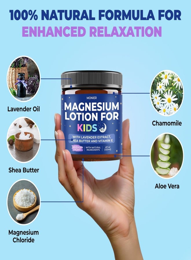 MONIER Magnesium Lotion for Kids - Relaxing Magnesium Cream with Lavender, Shea Butter, Aloe Vera - 100% Natural Ingredients (4 oz, Unscented) - Image 4