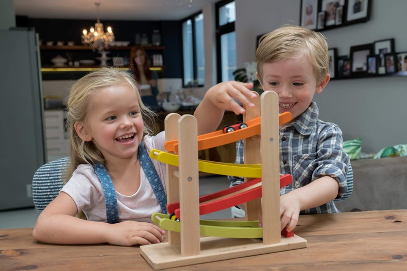 EverEarth Jr. Ramp Racer. Race Track for Toddlers and 4 Wood Cars, Race Car Ramp Set - Image 3