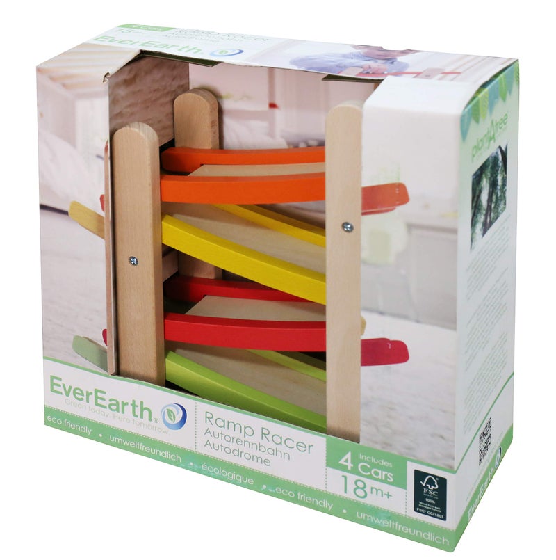 EverEarth Jr. Ramp Racer. Race Track for Toddlers and 4 Wood Cars, Race Car Ramp Set - Image 2
