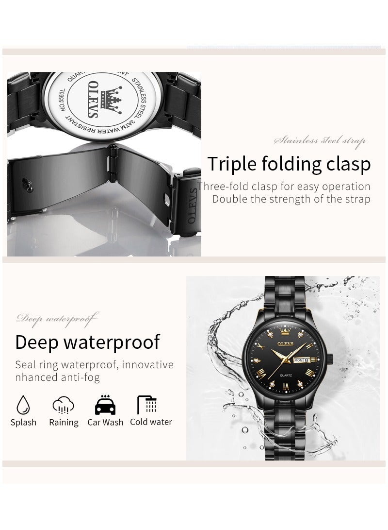 OLEVS Women's Quartz Watch Luxury Stainless Steel Luminous Date Waterproof Fashion Ladies Wrist Watch - Image 4
