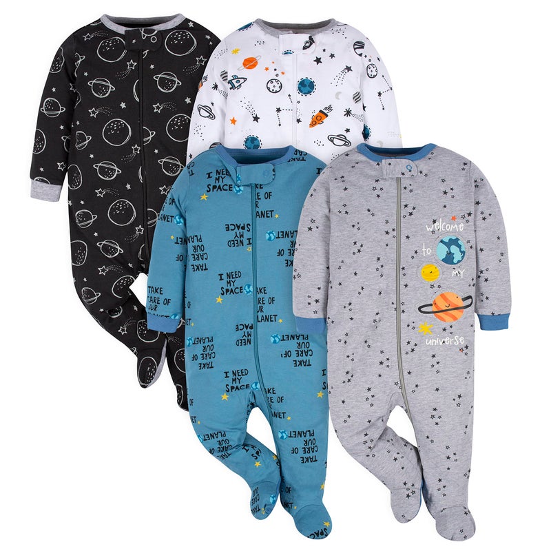 Gerber Baby Boys 4 Pack 'N Play Footie And Toddler Sleepers, Space, Preemie US - Image 1