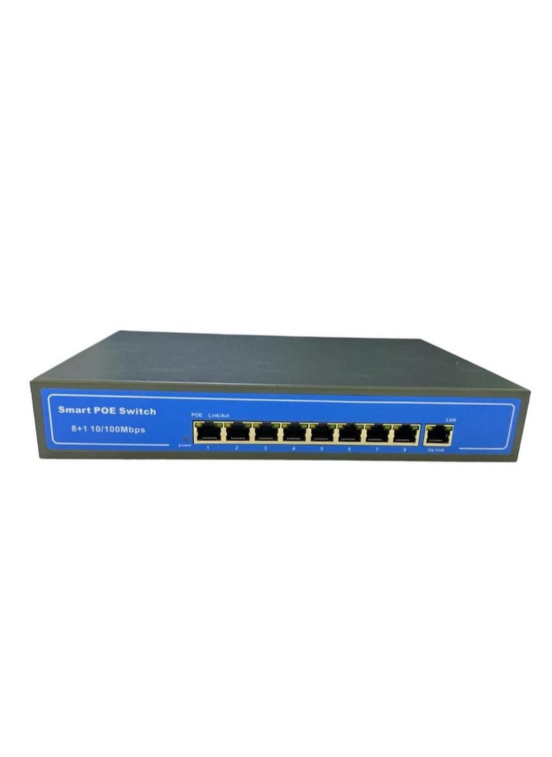 Generic Switch 9 Port Fast Ethernet 10/100Mbps PoE Switch 8 PoE+ Ports 165W Sturdy Metal w Shielded Ports  Limited Lifetime Protection  Extend Mode  Priority Mode  Isolation Mode Black  - Image 1
