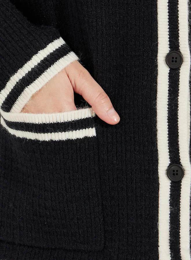 Styli Regular Fit Longline Cardigan with Contrast Detailing