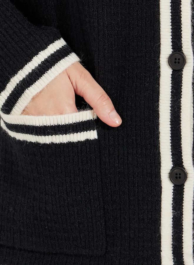 Styli Regular Fit Longline Cardigan with Contrast Detailing  - Image 3