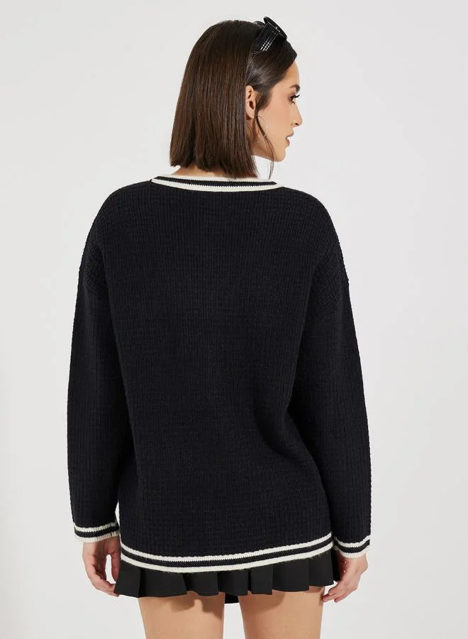 Styli Regular Fit Longline Cardigan with Contrast Detailing