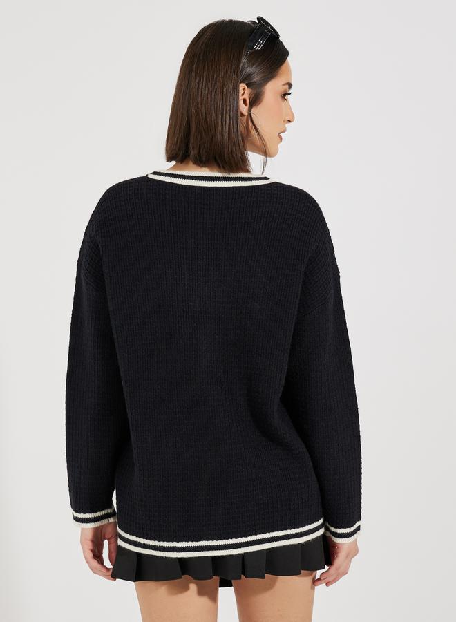 Styli Regular Fit Longline Cardigan with Contrast Detailing  - Image 4
