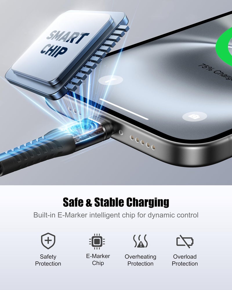 Uyoung USB C to USB C Cable [240W, 6FT 2Pack] Type C Charger Fast Charging Cord Braided USBC Cables for iPhone 17 Pro Max, 16 15, iPad Pro/Air, Apple MacBook, S25/S24 Phones, Laptops - Black - Image 3