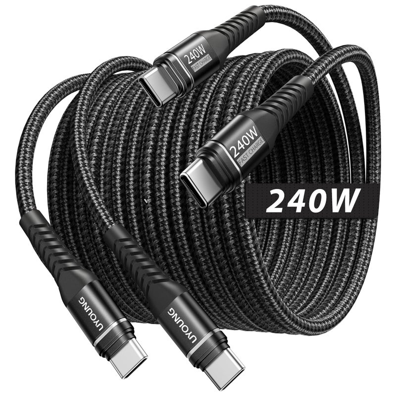 Uyoung USB C to USB C Cable [240W, 6FT 2Pack] Type C Charger Fast Charging Cord Braided USBC Cables for iPhone 17 Pro Max, 16 15, iPad Pro/Air, Apple MacBook, S25/S24 Phones, Laptops - Black - Image 1