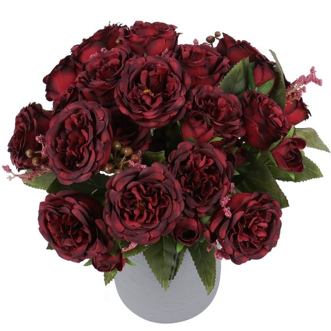 ARTIFICIAL PEONIES SILK FLOWERS BURGUNDY FAUX PEONY BOUQUET 4 BUNDLES FLORALS ARRANGEMENTS FOR FARMHOUSE HOME BOHO WEDDING TABLE CENTERPIECE FAKE PLASTIC FLOWERS BULK FOR VASE DECORATION BURGUNDY