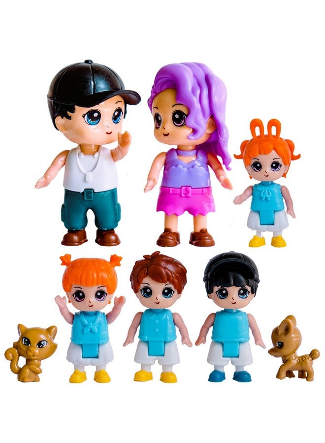 Funerica Dollhouse People, 8 Family Figures and Pets Playset - Bendable Little People Figures - Perfect for Imaginative Fun and Dollhouse Play - Play Doll House Accessories - Image 1