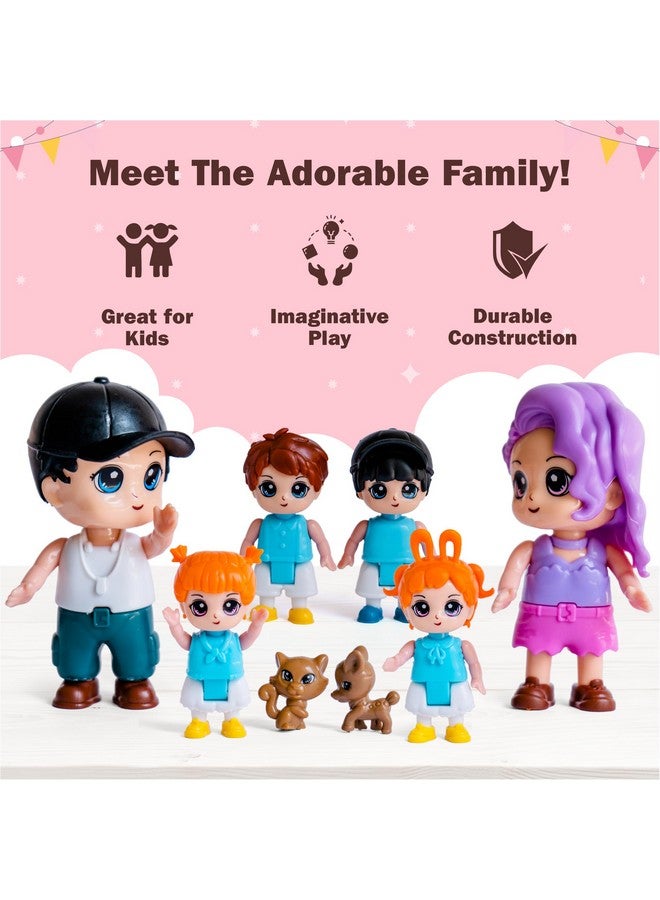 Funerica Dollhouse People, 8 Family Figures and Pets Playset - Bendable Little People Figures - Perfect for Imaginative Fun and Dollhouse Play - Play Doll House Accessories - Image 2