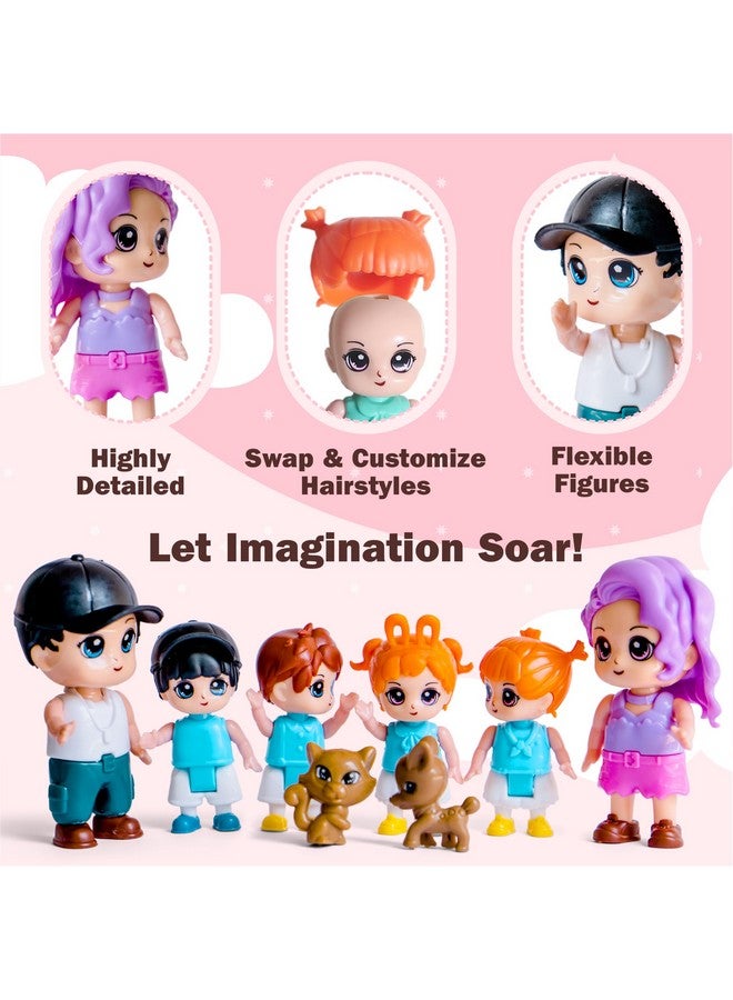 Funerica Dollhouse People, 8 Family Figures and Pets Playset - Bendable Little People Figures - Perfect for Imaginative Fun and Dollhouse Play - Play Doll House Accessories - Image 3