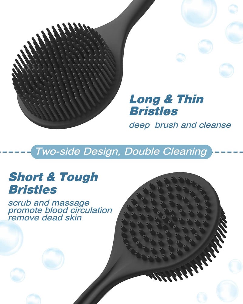 Manmihealth Silicone Back Scrubber (Thin Bristles) & Bath Glove & Face Brush Set(3PCS), Super-Exfoliating & Lathering Body Scrubber, Shower Brush, Face Scrubber Combination, with a Free Hook.(Black) - Image 4