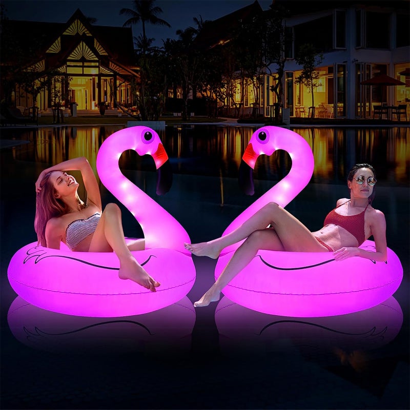 Rose Red Inflatable Flamingo Pool Float: Solar-powered, 45.6in*37.8in, 6 RGB Lighting Modes - Durable Waterproof PVC, Captivating Night Display, Adult Water Ride for Pool Parties Evening Swims - Image 3