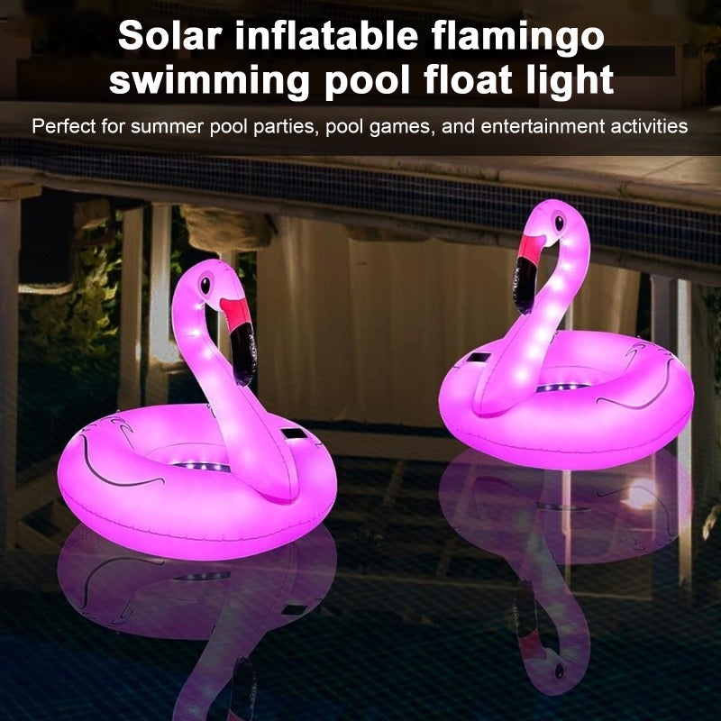Rose Red Inflatable Flamingo Pool Float: Solar-powered, 45.6in*37.8in, 6 RGB Lighting Modes - Durable Waterproof PVC, Captivating Night Display, Adult Water Ride for Pool Parties Evening Swims - Image 5