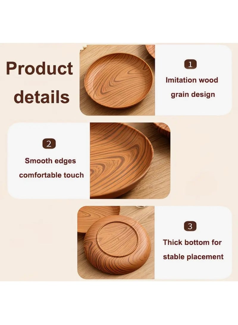 8PCS 20cm Round Wood Grain Serving Plates – Lightweight Unbreakable PP Plastic, Dessert & Fruit Plates, Dinnerware Set for Home, Kitchen, Picnic & Camping - Image 2