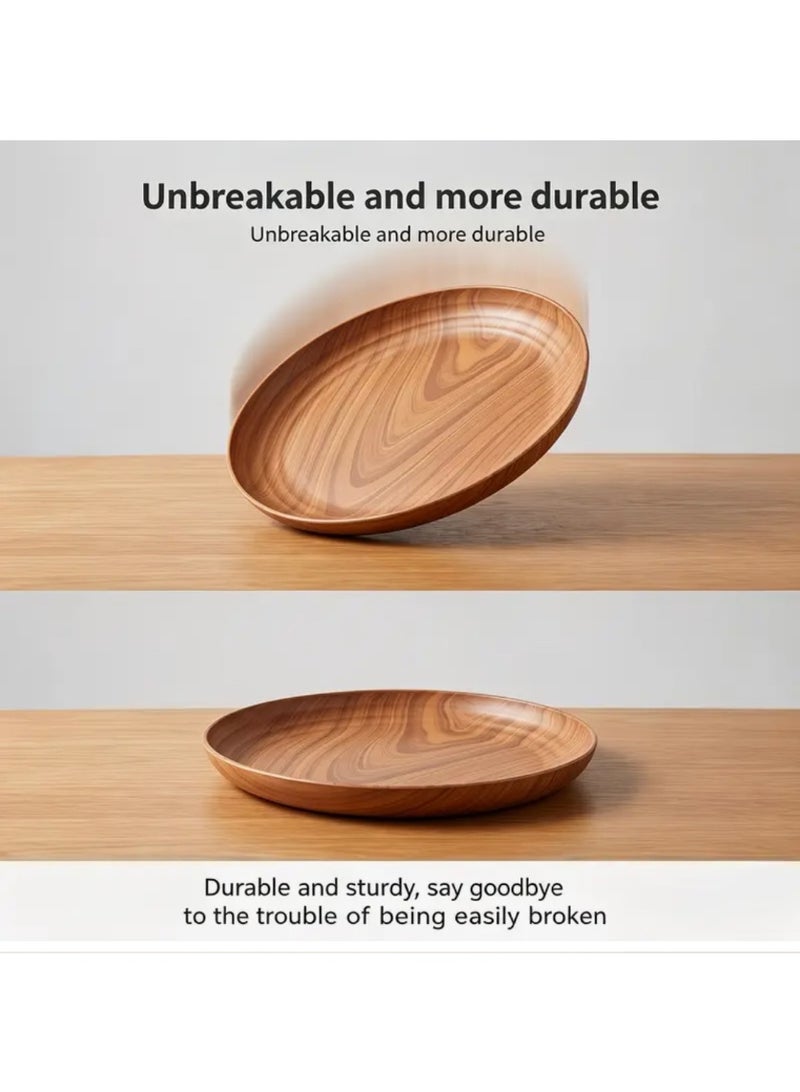 8PCS 20cm Round Wood Grain Serving Plates – Lightweight Unbreakable PP Plastic, Dessert & Fruit Plates, Dinnerware Set for Home, Kitchen, Picnic & Camping - Image 4