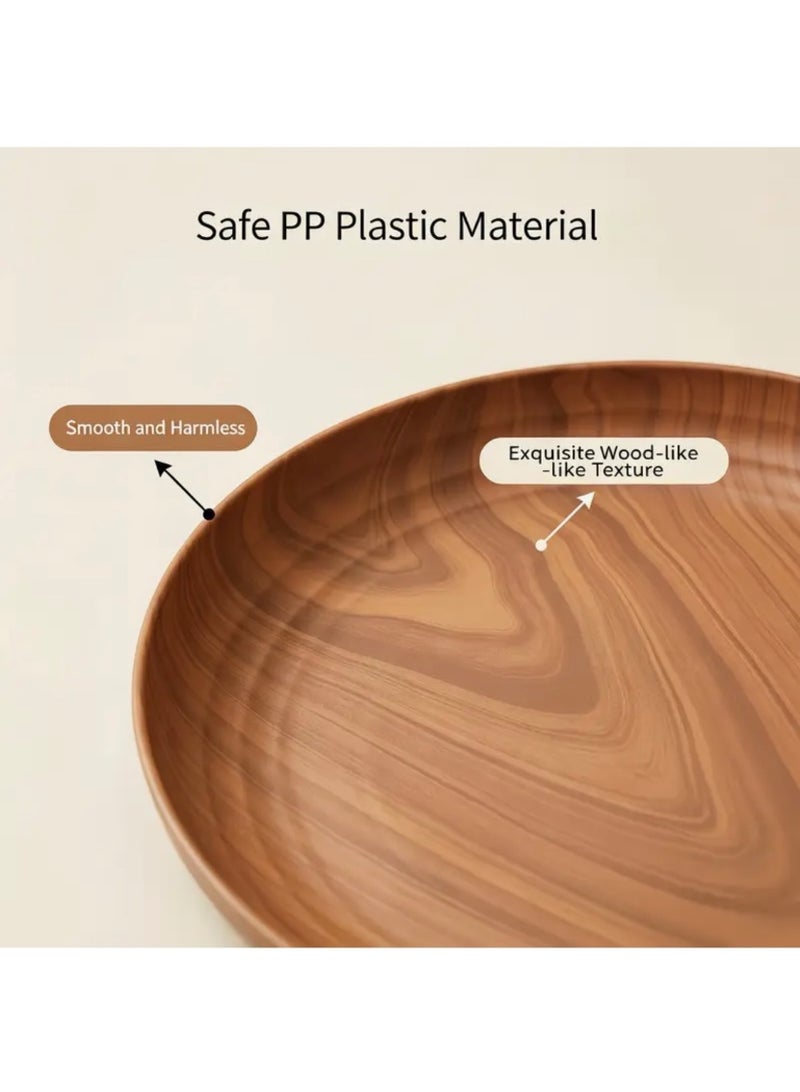 8PCS 20cm Round Wood Grain Serving Plates – Lightweight Unbreakable PP Plastic, Dessert & Fruit Plates, Dinnerware Set for Home, Kitchen, Picnic & Camping - Image 3