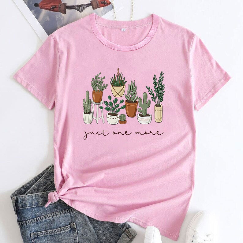 Just One More letters green plant explosions women's short sleeve t-shirt - Image 1
