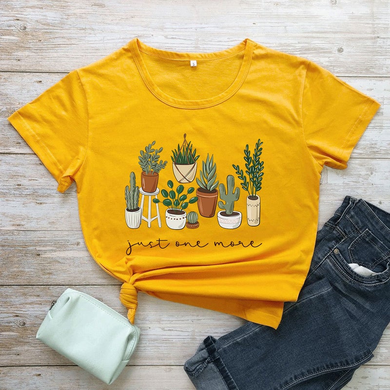 Just One More letters green plant explosions women's short sleeve t-shirt - Image 4