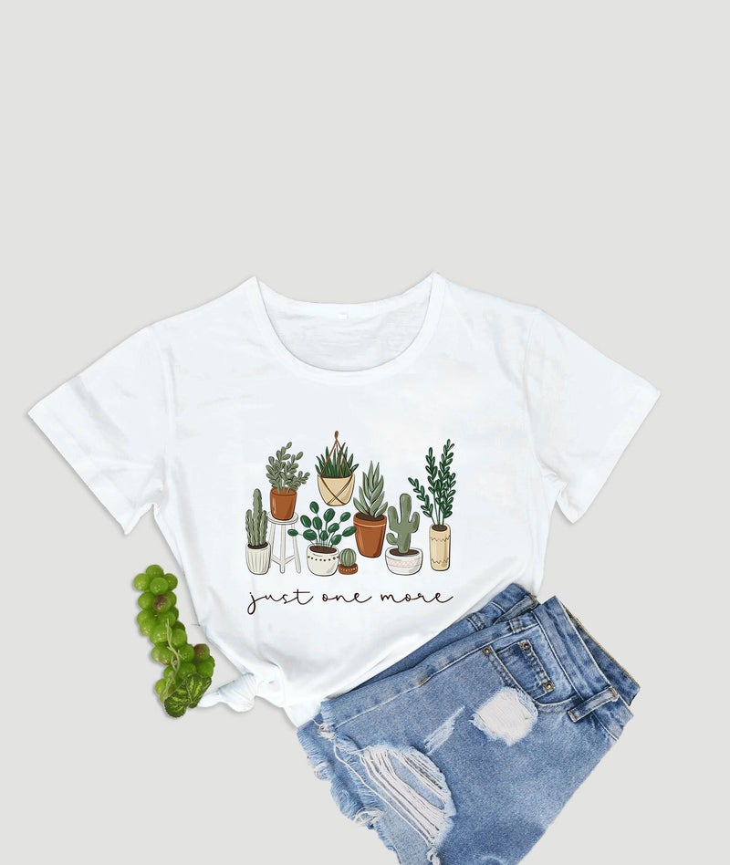 Just One More letters green plant explosions women's short sleeve t-shirt - Image 5