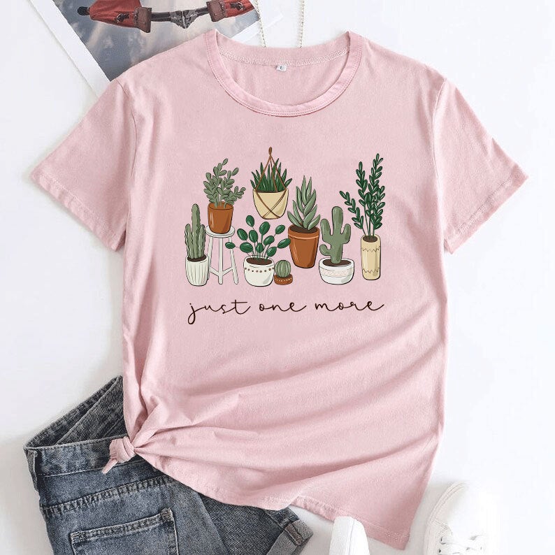Just One More letters green plant explosions women's short sleeve t-shirt - Image 3