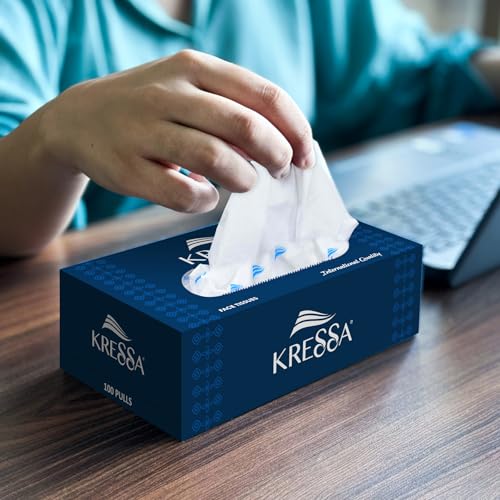 Kressa 2 Ply Facial Tissue, Compact face Tissue Box, 100 Pulls Per Box, 100% Natural Virgin Paper, Ultra Soft, (Pack Of 10) - Image 3