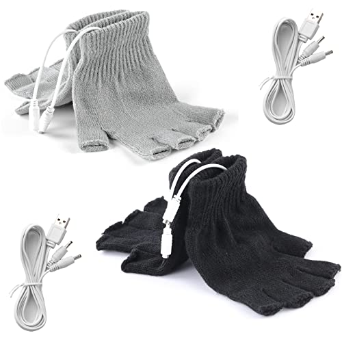 Fpxnb 2 Pairs USB Heated Gloves for Men and Women, USB 2.0 Powered Stripes Heating Pattern Knitting Wool Design Winter Gift - Image 1