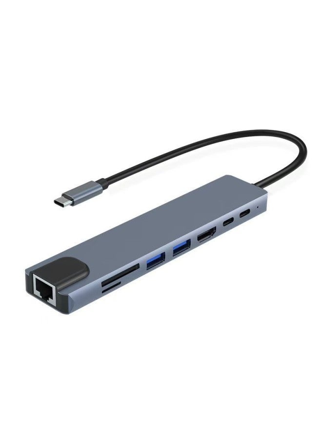 Eight-in-one Expansion Dock RJ45 Multifunctional Office Notebook 8in1SD TF Card Read Hub Data Transmission-Number Of Interfaces:8-in-1 Double Head  - Image 2