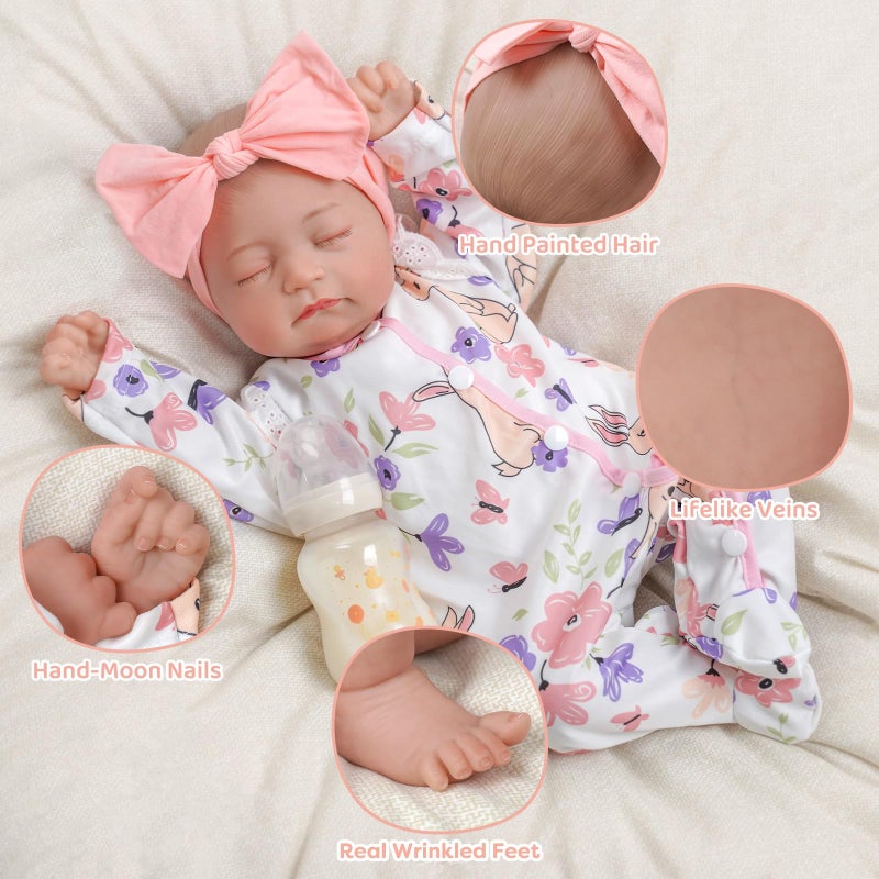 BABESIDE 18-Inch Reborn Baby Doll Girl â€“ Realistic Lifelike Bebe Reborn de Silicona with Bunny Outfit, Magnetic Pacifier, Bottle, Diaper & Birth Certificate, Real Life Baby Dolls Gift for Kids - Image 2