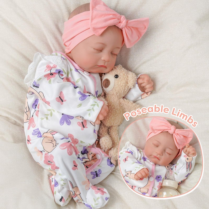 BABESIDE 18-Inch Reborn Baby Doll Girl â€“ Realistic Lifelike Bebe Reborn de Silicona with Bunny Outfit, Magnetic Pacifier, Bottle, Diaper & Birth Certificate, Real Life Baby Dolls Gift for Kids - Image 4