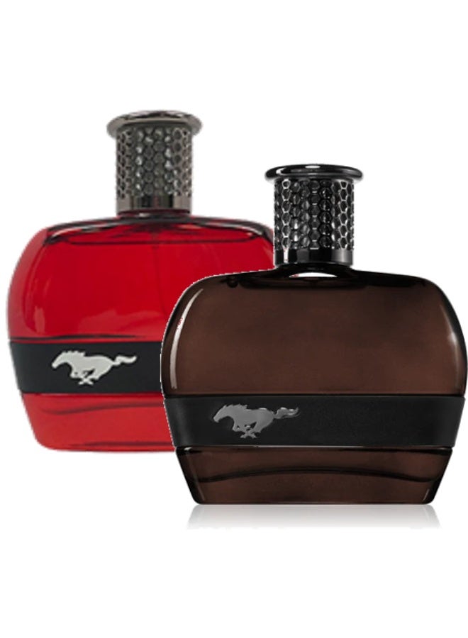 فورد موستانج مجموعة عطر فورد موستانج للرجال، أحمر وأسود، عبوتان من ماء التواليت سعة 100 مل لكل عبوة - Image 1