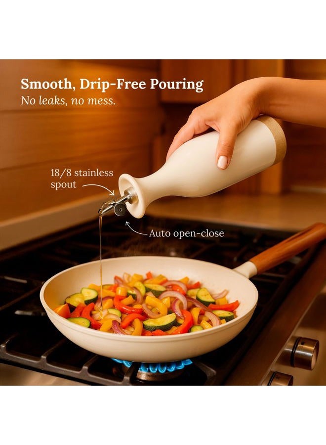 TOMO Ceramic Olive Oil Dispenser Bottle 22oz, Wide Mouth Easy Fill Design, Spill-Free Spout, Large Capacity - Image 3