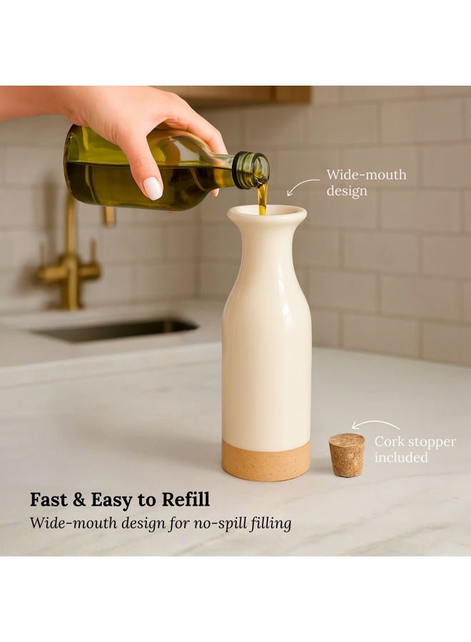 TOMO Ceramic Olive Oil Dispenser Bottle 22oz, Wide Mouth Easy Fill Design, Spill-Free Spout, Large Capacity - Image 4