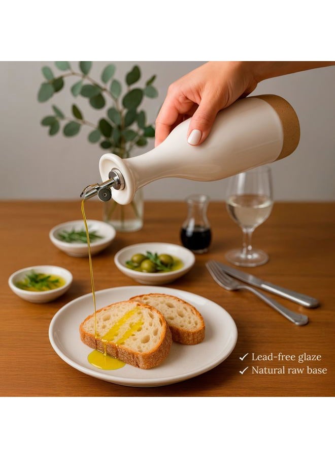 TOMO Ceramic Olive Oil Dispenser Bottle 22oz, Wide Mouth Easy Fill Design, Spill-Free Spout, Large Capacity - Image 5
