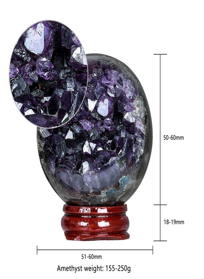 Rockcloud Natural Amethyst Druzy Geode Crystal Ball Healing Stone Sphere Ball for Home Decoration Meditation with Wooden Base, 2.01-2.36 inches - Image 2