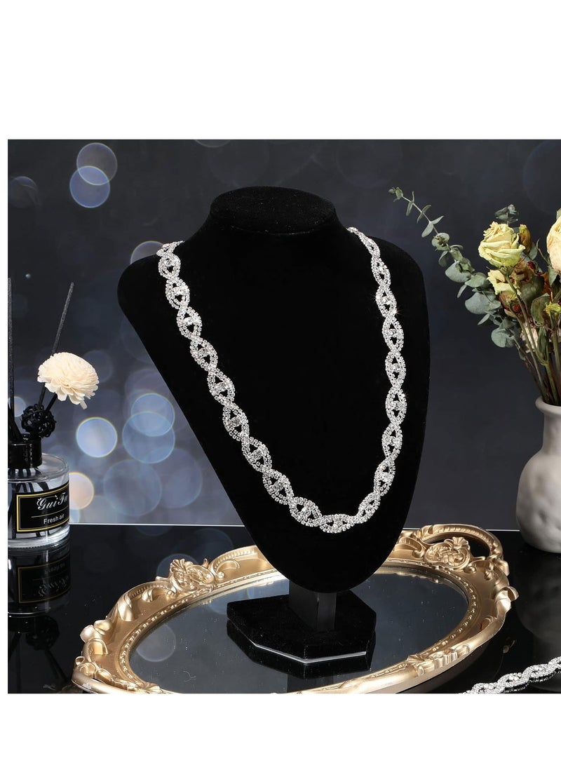 Crystal Rhinestone Close Chain Trim 3 Yards DIY Crystal Rhinestone Chain for Sewing Craft DIY Wedding Jewelry Decoration (White Rhinestone with Silver Base) - Image 2
