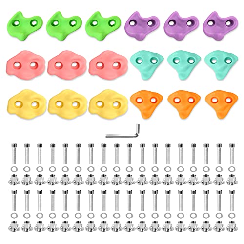 TOPNEW 18PCS Climbing Holds for Kids, Rock Wall Climbing Kit with Hardware for Indoor and Outdoor Climbing Wall, Soft Color - Image 2