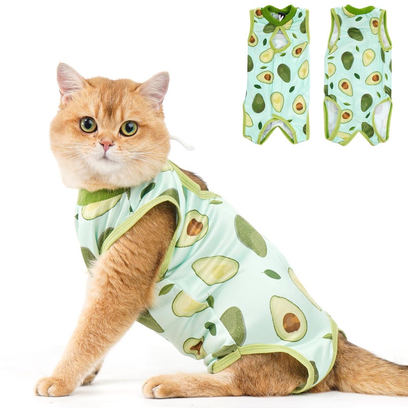 Avont Cat Recovery Suit - Kitten Onesie for Cats After Surgery, Cone of Shame Alternative Surgical Spay Suit for Female Cat, Post-Surgery or Skin Diseases Protection -Avocado(S) - Image 1