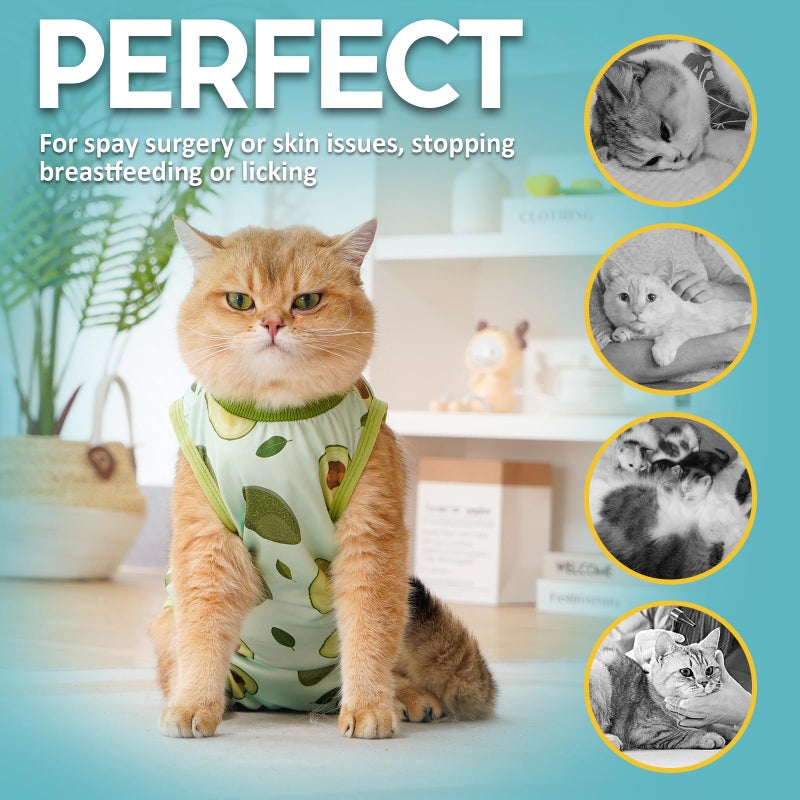 Avont Cat Recovery Suit - Kitten Onesie for Cats After Surgery, Cone of Shame Alternative Surgical Spay Suit for Female Cat, Post-Surgery or Skin Diseases Protection -Avocado(S) - Image 4