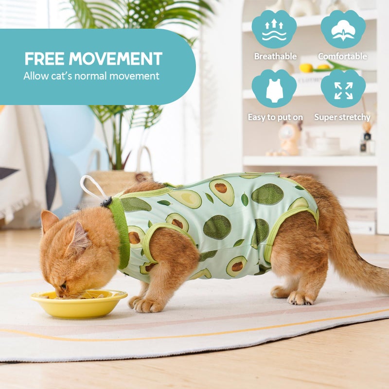 Avont Cat Recovery Suit - Kitten Onesie for Cats After Surgery, Cone of Shame Alternative Surgical Spay Suit for Female Cat, Post-Surgery or Skin Diseases Protection -Avocado(S) - Image 3
